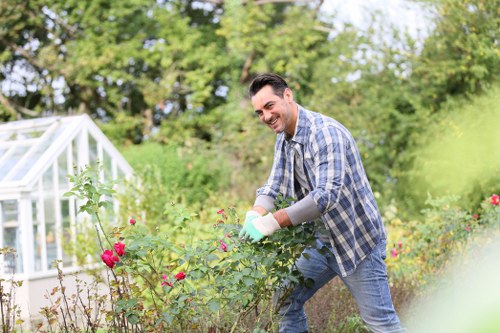 A well-designed Greenwich garden with seasonal plants and hard landscaping